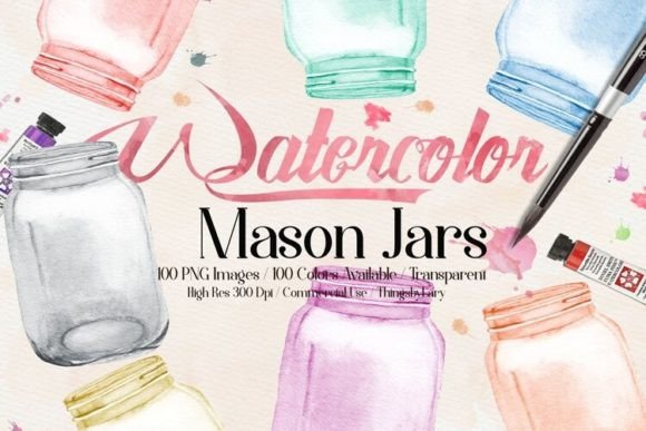 A Rainbow of Whimsy: 100 Watercolor Mason Jar PNGs for Your Projects