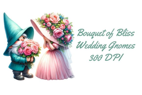Bouquet of Bliss Wedding Gnomes Clipart