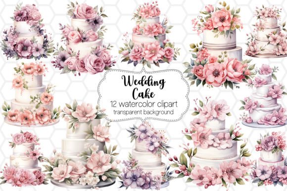 Charming Watercolor Wedding Cake Clipart for Elegant Projects