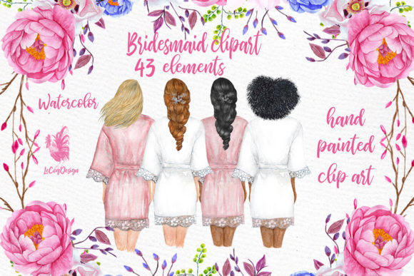 Elegant Bridesmaid Wedding Robes Clipart for Your Designs