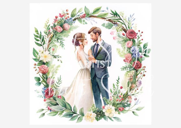 Elegant Vectors: The Wedding Couple in the Garland Frame