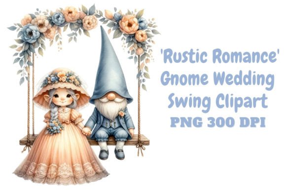Rustic Romance: Enchanting Gnome Wedding Swing Clipart