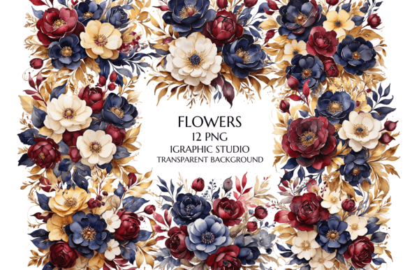 Stunning Blue & Gold Floral Art for Wedding & Nursery Projects
