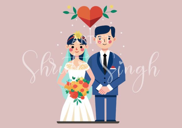 Wedding Couple Illustration: A Charming Design Asset